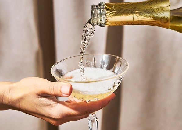 Champagne glas en fles